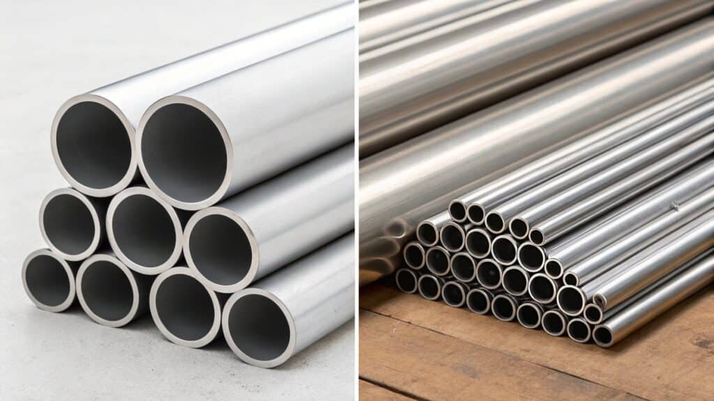 alt text: Comparison image showing a structural use of 6061 tubing vs architectural use of 6063 tubing